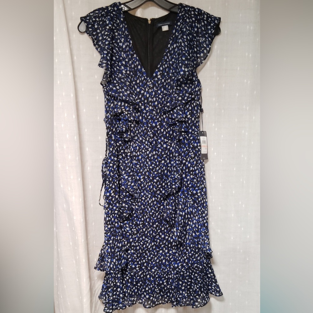 Tommy Hilfiger Blue and White Ruffled Tiered Maxi Dress
